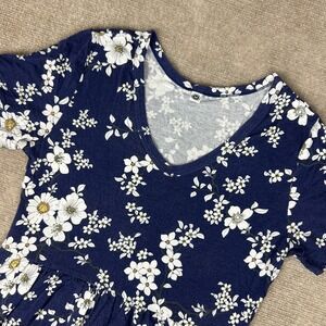 Your Style A Line Dress Womens Medium Navy White Ditsy Floral Chic Short Sleeve
